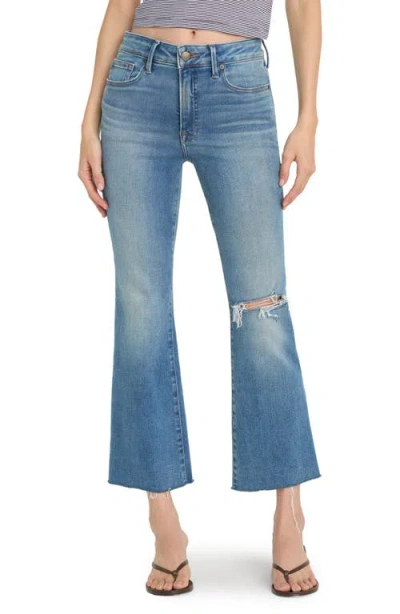 Good American Soft-tech Good Legs Ripped Crop Mini Bootcut Jeans In Blue