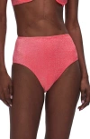 Good American Sparkle Metallic High Waist Bikini Bottoms In Fiery Coral 002