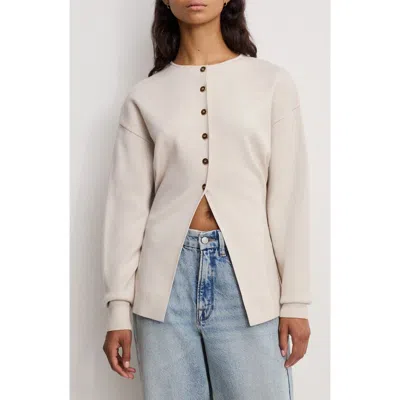 Good American Split Front Button Up Sweater In Light Taupe