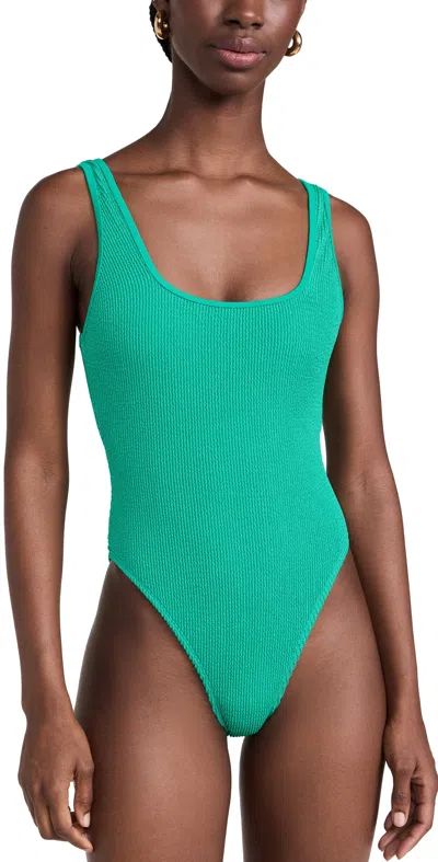Good American Square Neck High Leg One Piece Jade Green In Blue