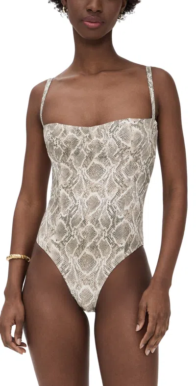Good American Square Neck Swimsuit Ssp Print In Grey/white Print