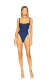 Good American Denim Square Neck Support One Piece Swim Denim Rinse In Swim Denim Rinse001