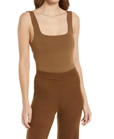 Good American Square Neck Tank Bodysuit In Brown
