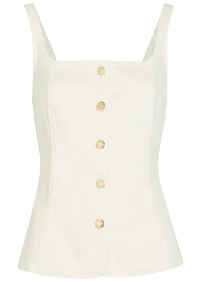 Good American Button-up Square-neck Denim Top In Neutral