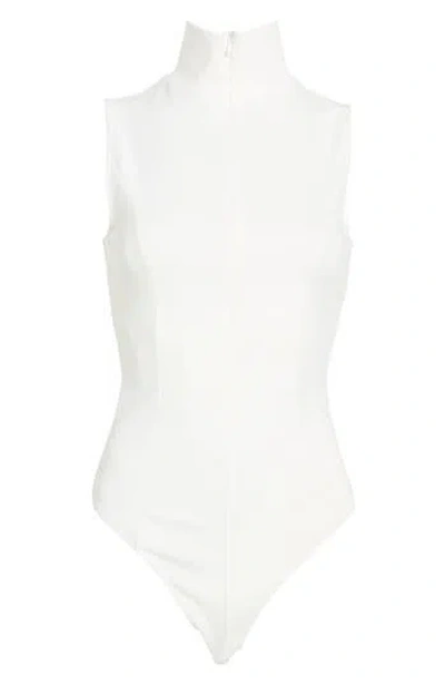 Good American Stand Collar Sleeveless Scuba Bodysuit In White