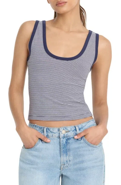 Good American Stretch Cotton Crop Ringer Tank In Blue