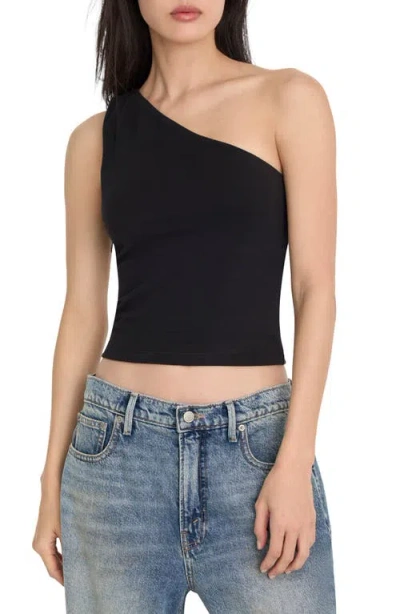 Good American Stretch Cotton One Shoulder Crop Tank In Black