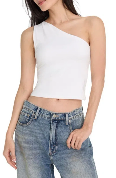 Good American Stretch Cotton One Shoulder Crop Tank In White