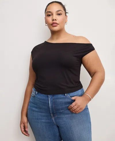 Good American Stretch Jersey Asymmetric Top, Regular & Plus Sizes In Black001