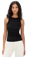 Good American Stretch Jersey Ruched Tank Top Black001 In Black001
