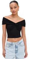 Good American Off The Shoulder Twist Jersey Crop Top In Black001