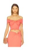 Good American Off The Shoulder Twist Jersey Crop Top In Coral002