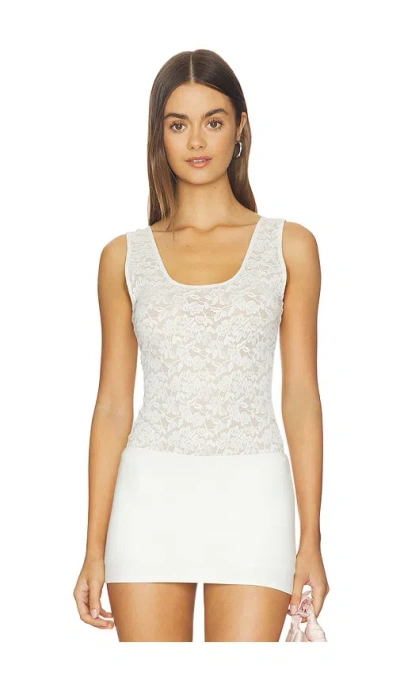 Good American Stretch Scoop Neck Tank Lace Bodysuit In White