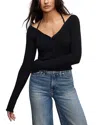 Good American Stretch Rib Knit Off Shoulder Top In Black