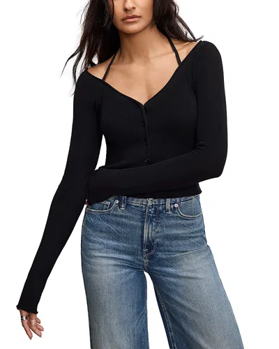 Good American Stretch Rib Knit Off Shoulder Top In Black