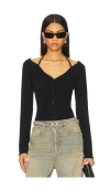 Good American Stretch Rib Knit Off Shoulder Top In Black