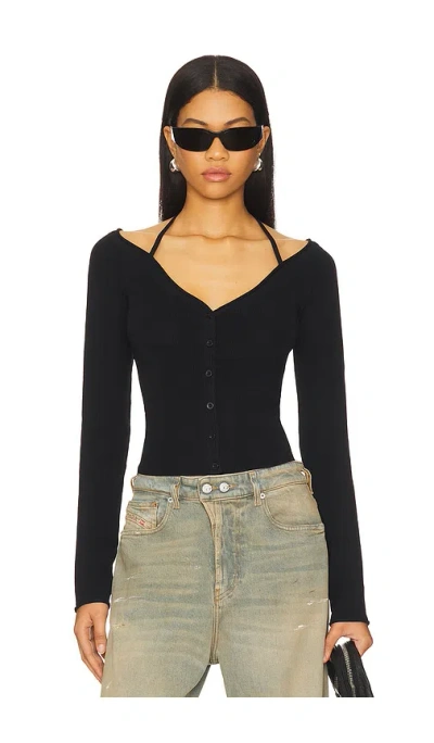 Good American Stretch Rib Knit Off Shoulder Top In Black