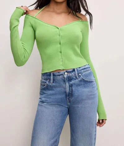 Good American Stretch Rib Knit Off Shoulder Top In Lime