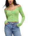 Good American Long-sleeve Off-the-shoulder Stretch Rib Knit Top In Lime