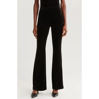 Good American Stretch Velvet Flare Leg Pants In Black001