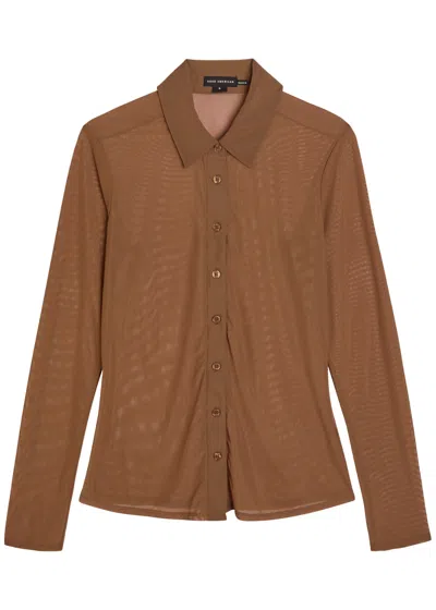 Good American Stretch-mesh Shirt In Brown