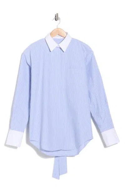 Good American Stripe Poplin Tie Waist Button-down Shirt In Blue