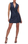 Good American Stripe Sleeveless Double Breasted Ponte Knit Blazer Minidress In Ink Stripe001
