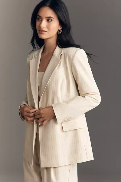 Good American Striped Belted Blazer Jacket In White