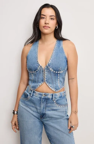 Good American Studded Underwire Denim Vest In Indigo