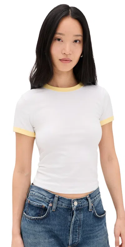 Good American Super Stretch Contrast Detail Baby Ringer Tee In White