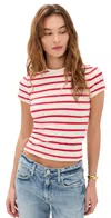 Good American Super Stretch Baby Tee In Red & White Stripe In White