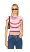 Good American Super Stretch Baby Tee In Red & White Stripe In Multi