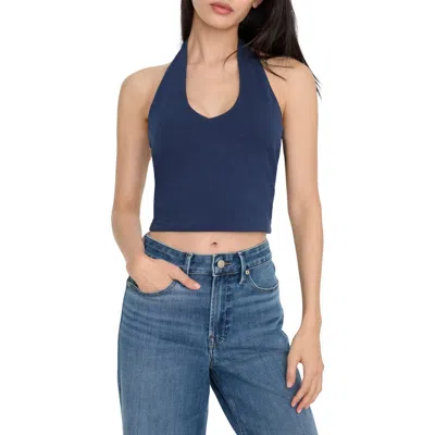 Good American Super Stretch Crop Halter Tank In Blue