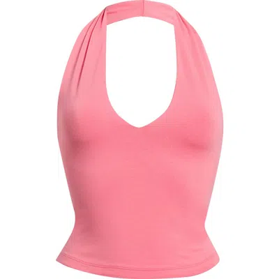 Good American Super Stretch Crop Halter Tank In Pink