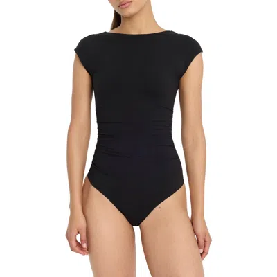 Good American Super Stretch Open Back Bodysuit In Brown