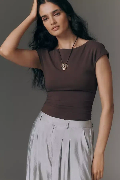 Good American Super Stretch Open Back Bodysuit In Brown