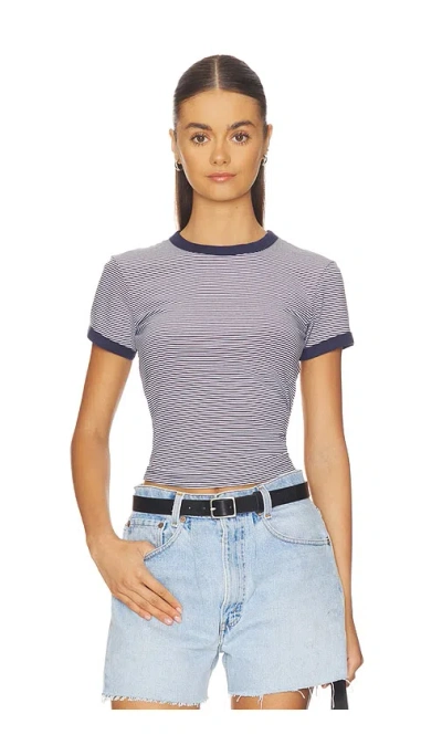 Good American Super Stretch Ringer Baby Tee In Blue