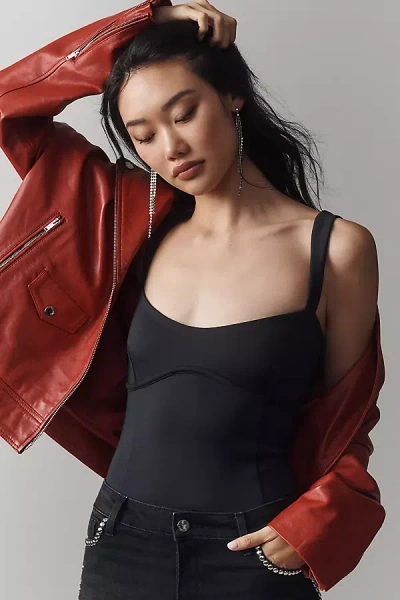 Good American Sweetheart Scuba Tank Bodysuit Top In Black