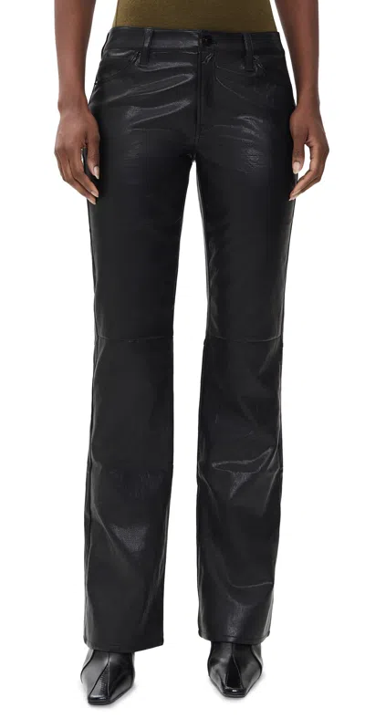 Good American The Better Than Faux Leather Low Rise Boot Cut Pants Black001 In Yellow