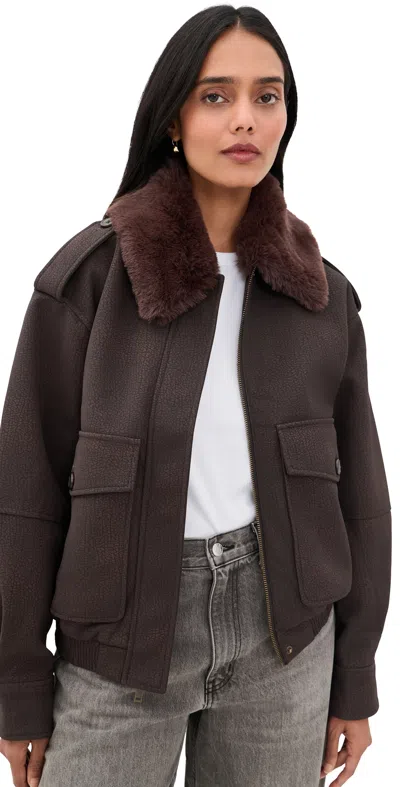 Good American The Better Than Leather Faux Leather Bomber Jacket Espresso In Brown