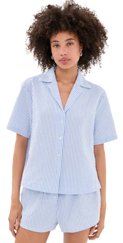 Good American The Camp Shirt Blue Stripe Seersucker