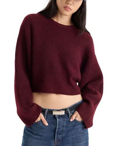 Good American The Chunky Knit Crewneck Sweater In Burgundy