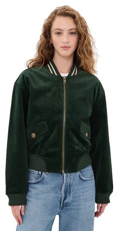 Good American The Cotton Stretch Corduroy Varsity Jacket In Green