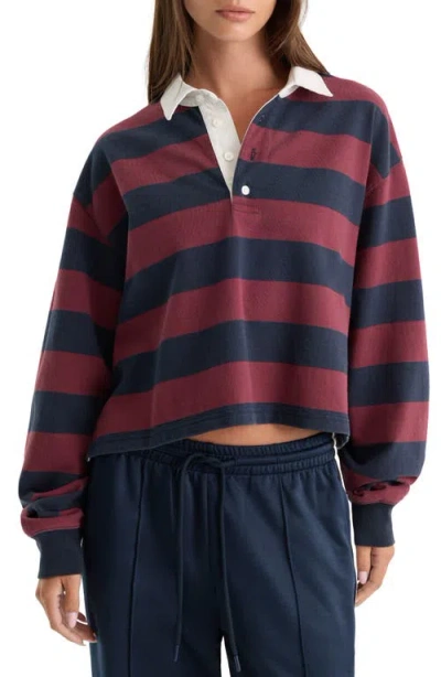 Good American The Cropped Stripe Long Sleeve Rugby Shirt In Multi
