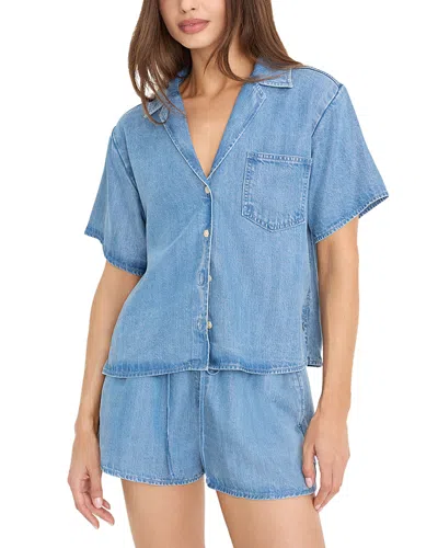 Good American The Denim Camp Shirt In Indigo1273