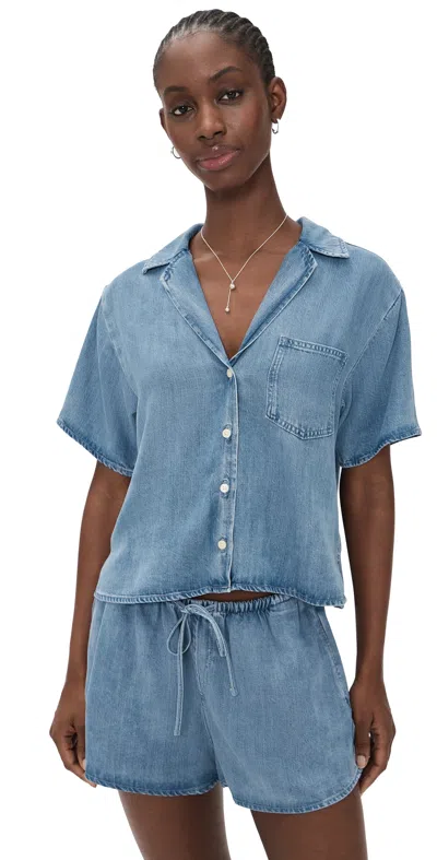 Good American The Denim Camp Shirt Indigo1273 In Blue