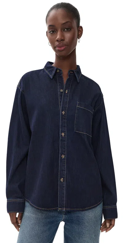 Good American The Denim Oversized Button Down Shirt Indigo1389 In Blue