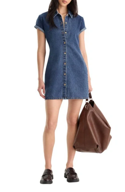 Good American The Denim Polo Minidress In Blue