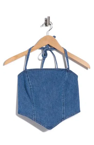 Good American The Denim Recess Halter Top In Blue