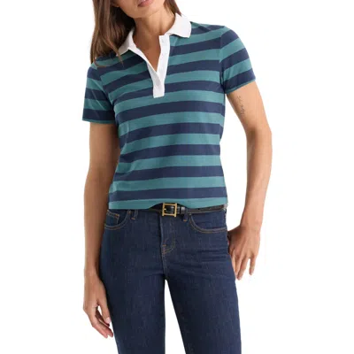 Good American Womens Summer Stripe Teal The Easy Striped Cotton Polo T-shirt In Multi